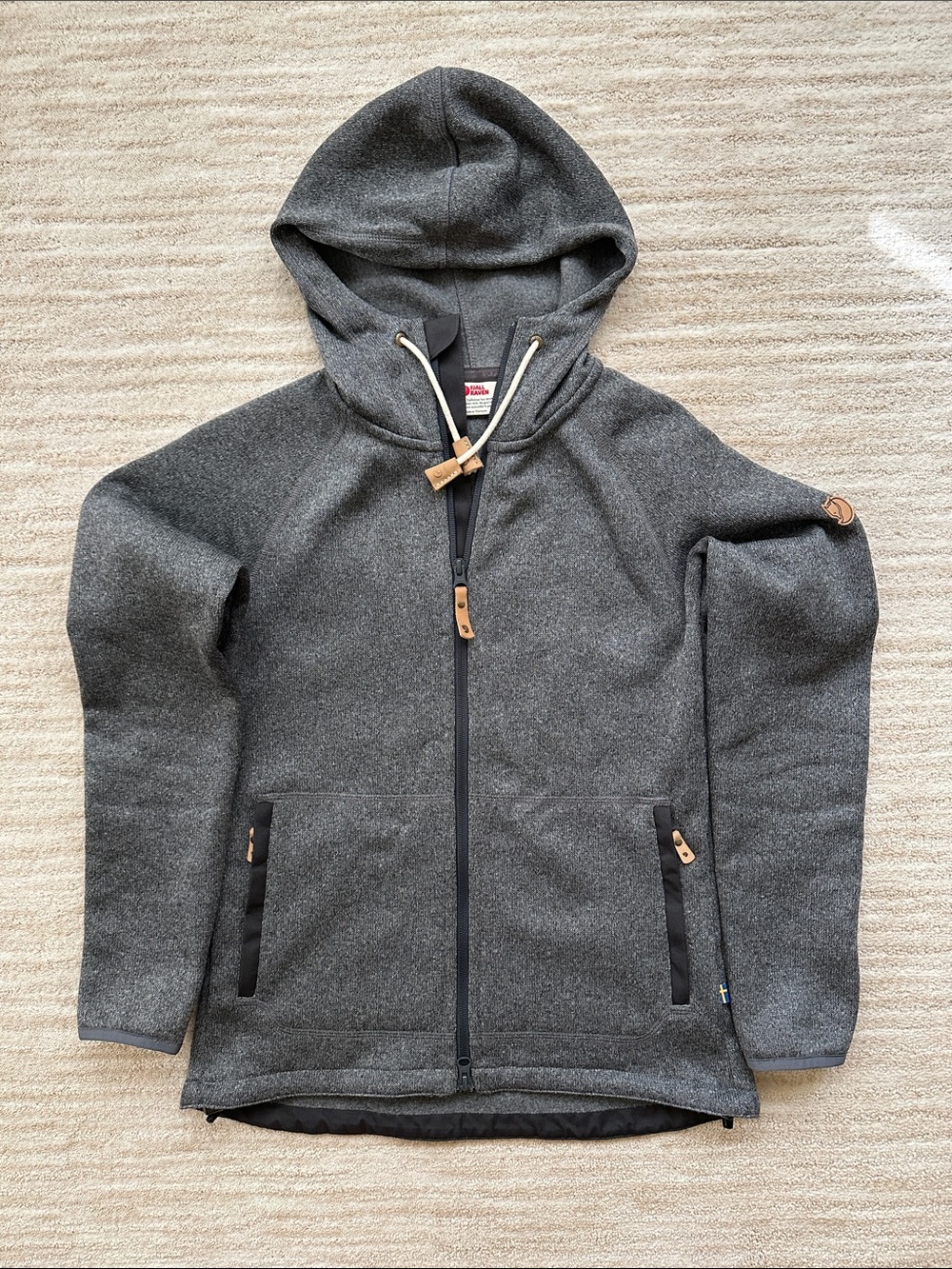 Like New FJALLRAVEN WOMEN'S OVIK FLEECE HOODIE  Full Zip Dark Grey Size XSmall